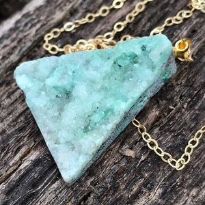 Green Druzy Pendant Necklace - Natural Stone